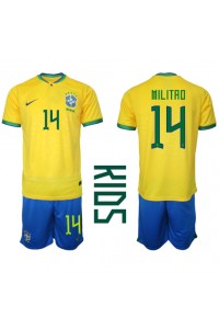 Fotbalové Dres Brazílie Eder Militao #14 Dětské Domácí Oblečení MS 2022 Krátký Rukáv (+ trenýrky)